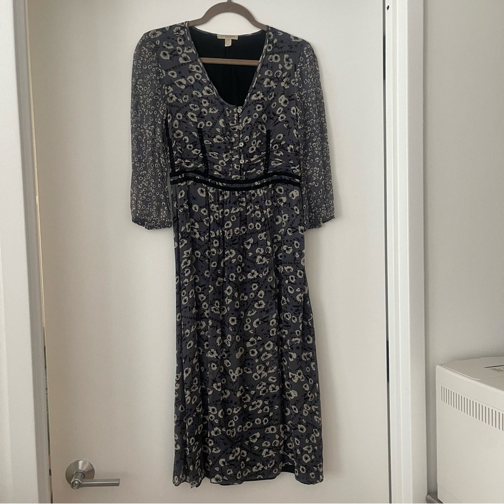 Burberry Blue and Gray Long Sleeve Dress